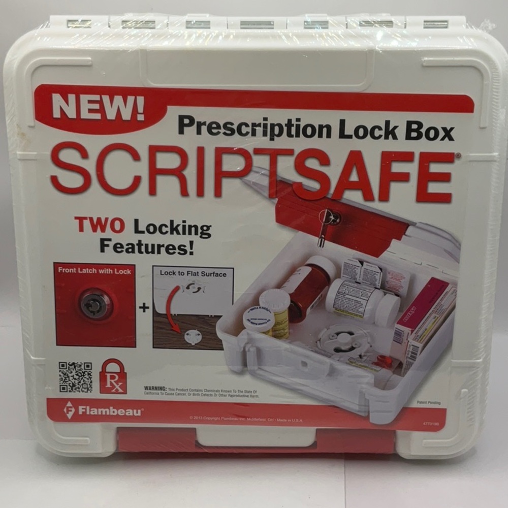 Prescription lock box Script safe TWO locking features LOCK TO A FLAT SURFACE